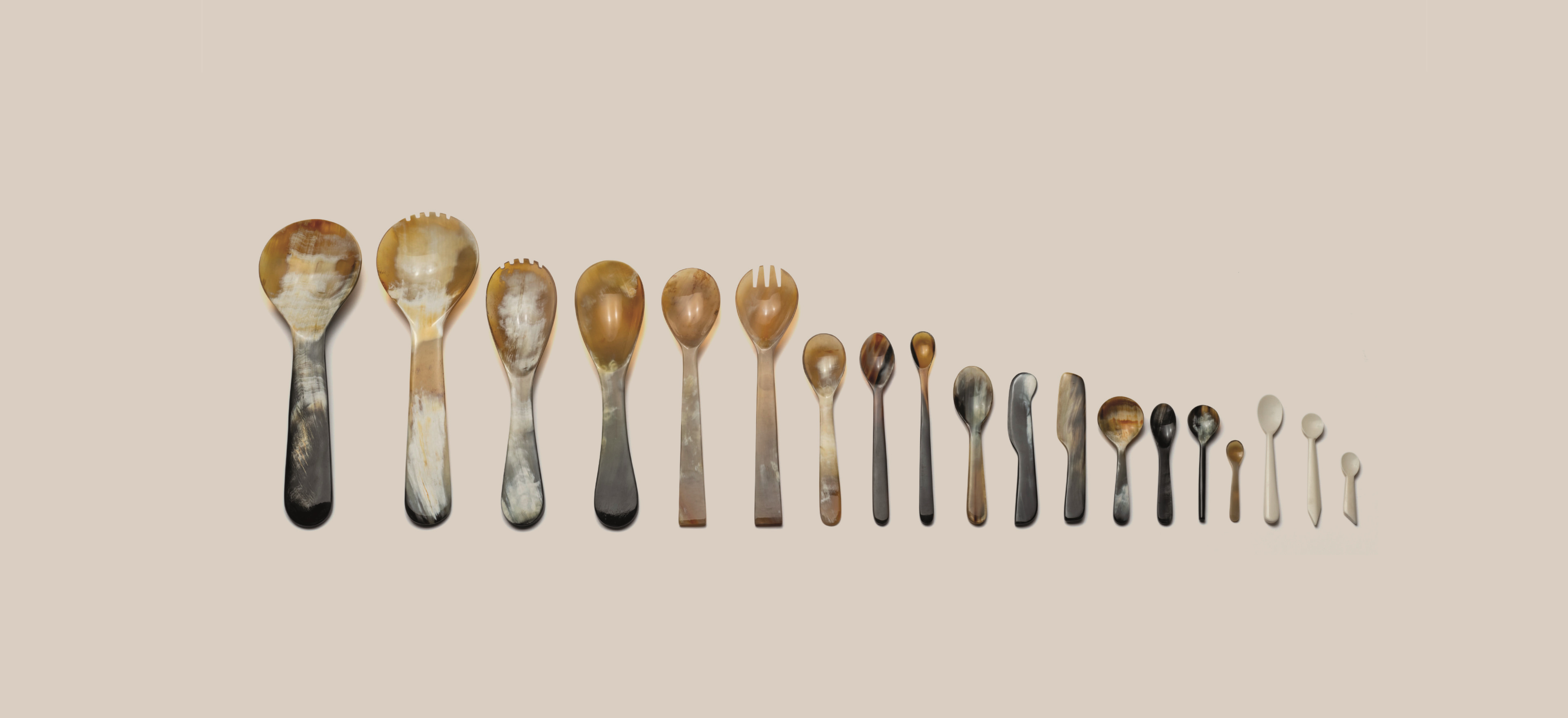 The Abbeyhorn range laid out in a line on a white background.