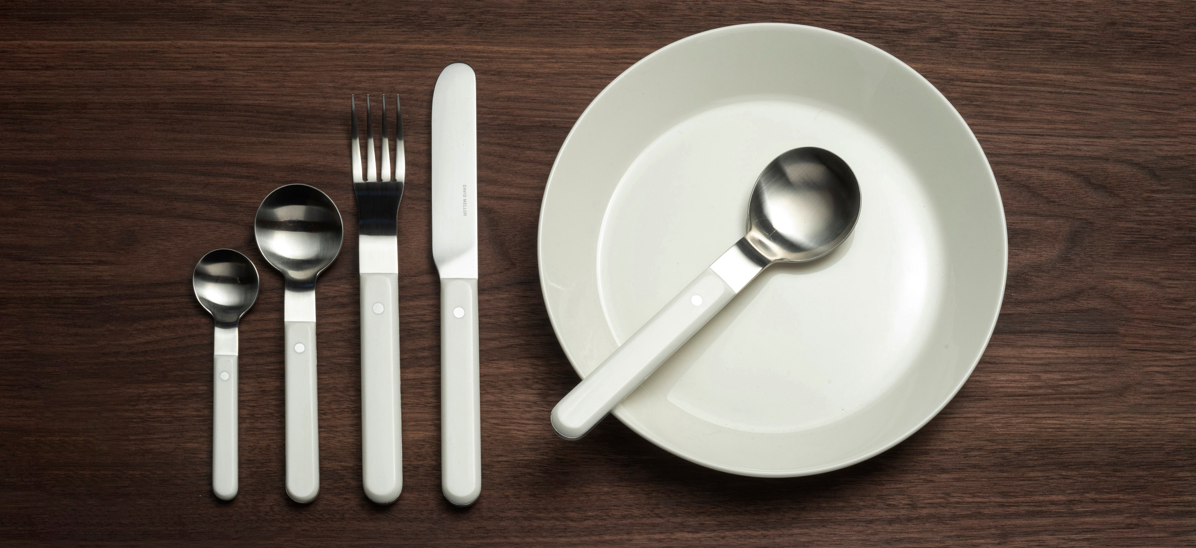 David Mellor Pavilion white cutlery.