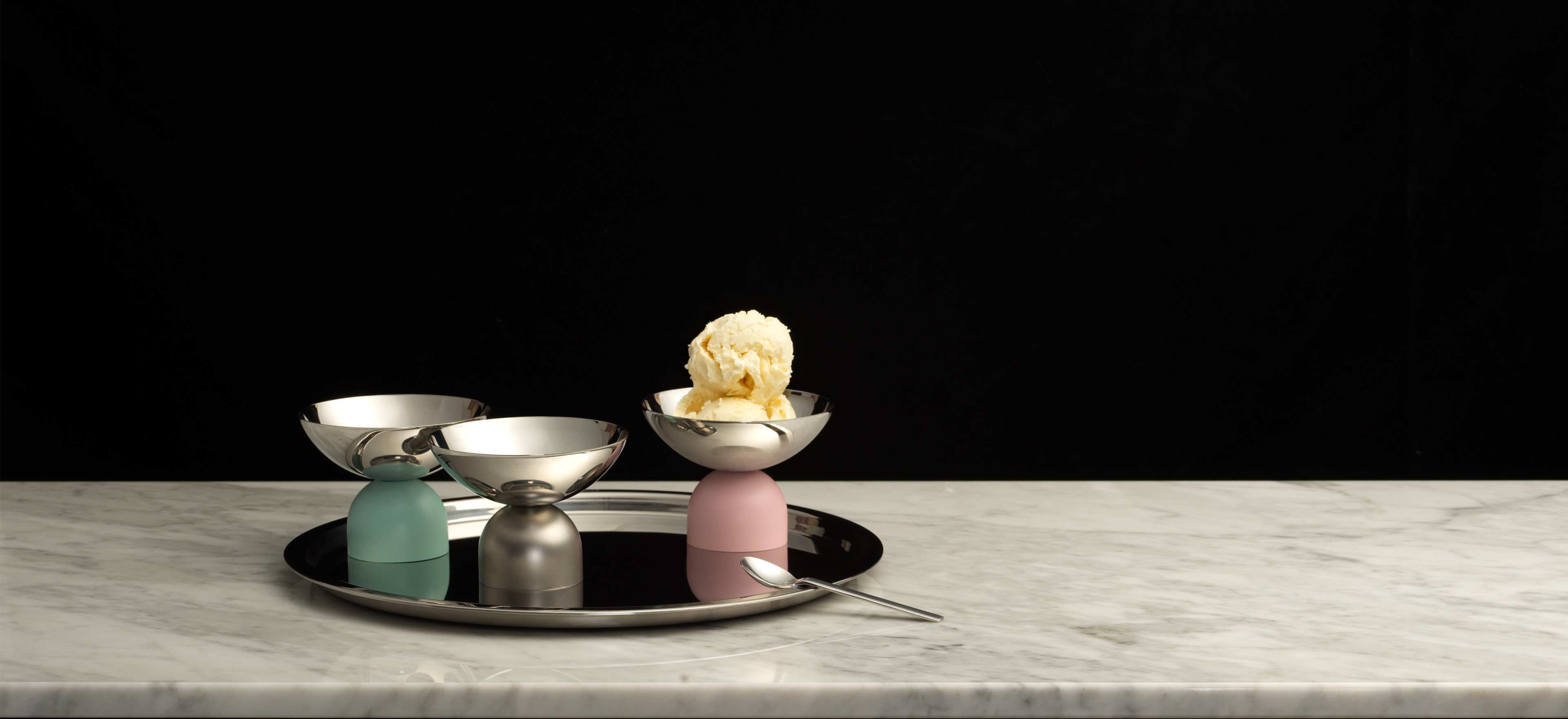 David Mellor stainless steel ice cream bowls.