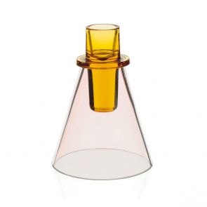 David Mellor glass candlestick amber/pink