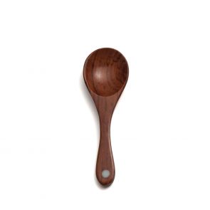 Rosewood and buffalo horn dot salt/pepper spoon, 6cm