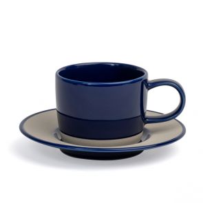 David Mellor blue stoneware tea cup and saucer 22cl 