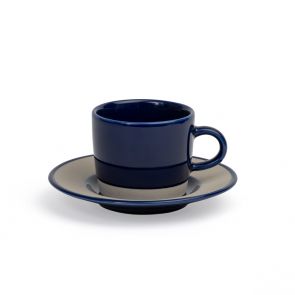 David Mellor blue stoneware espresso cup and saucer 10cl 