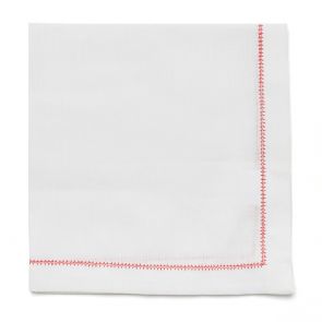 Square napkin white with red stitch 45cm