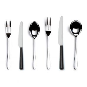 Pride silver plate black handled six-piece cutlery place setting
