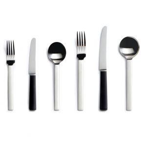 Odeon black handled six-piece cutlery place setting