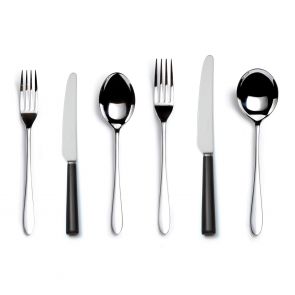 Pride black handled six-piece cutlery place setting