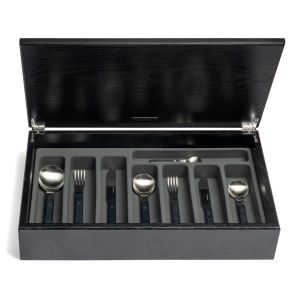 Pavilion black 58-piece cutlery canteen oak