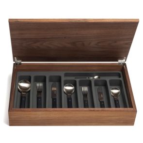 Pavilion black 58-piece cutlery canteen walnut