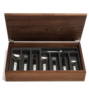 Pavilion white 44-piece cutlery canteen walnut