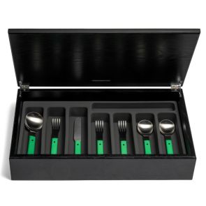 Pavilion green 44-piece cutlery canteen oak