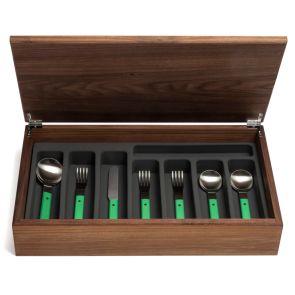 Pavilion green 44-piece cutlery canteen walnut