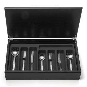 Odeon black handled 58-piece cutlery canteen oak
