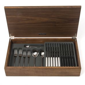 Pride silver plate black handled 44-piece cutlery canteen walnut
