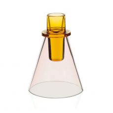 David Mellor glass candlestick amber/pink