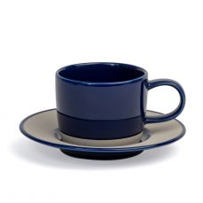 David Mellor blue stoneware tea cup and saucer 22cl 