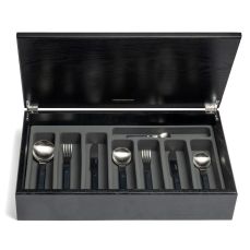 Pavilion black 44-piece cutlery canteen oak