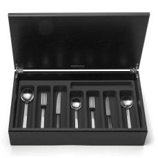 Odeon black handled 44-piece cutlery canteen oak