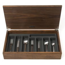 Odeon black handled 44-piece cutlery canteen walnut