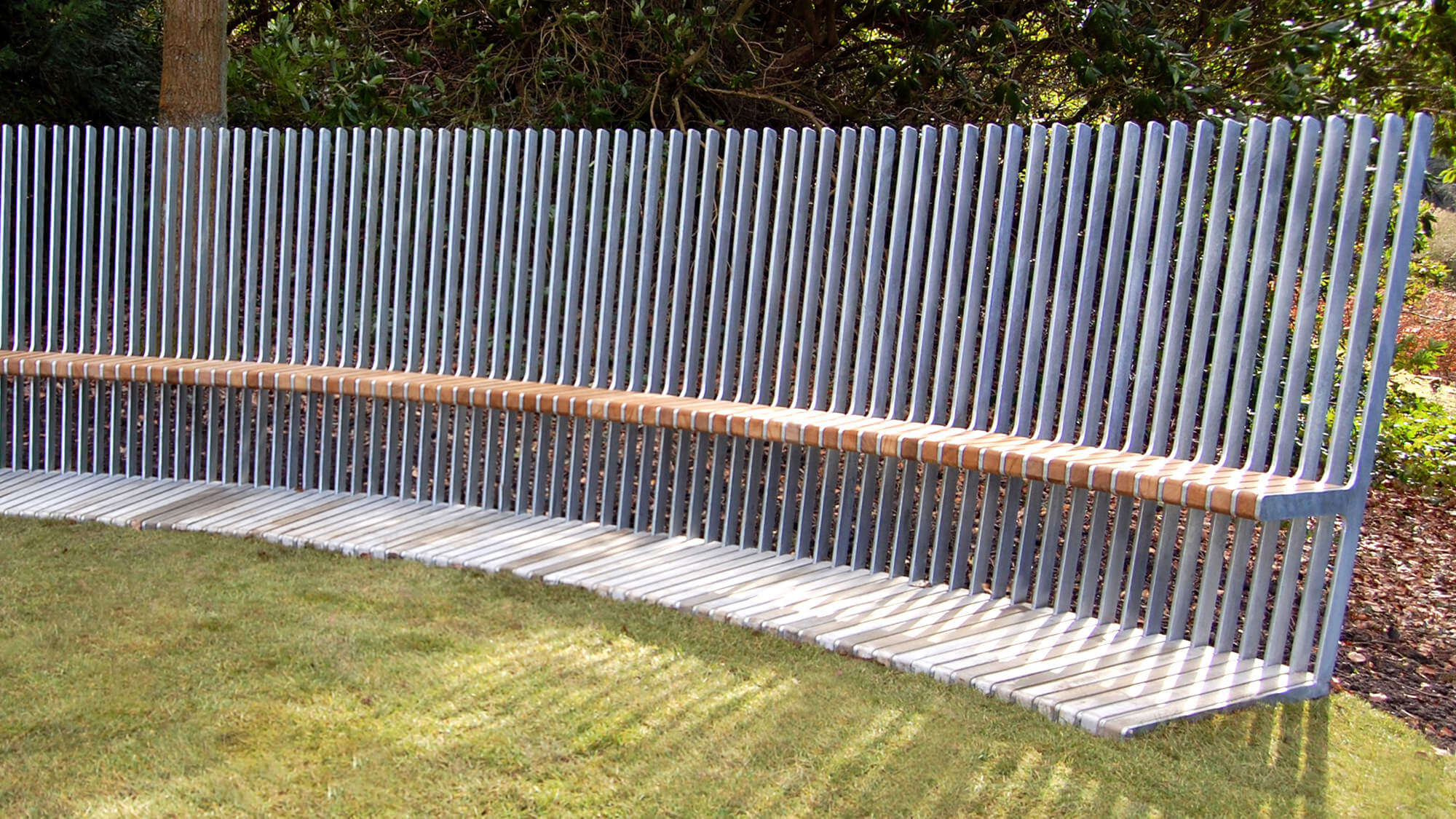 The bench displayed in situ at Chatsworth House, Derbyshire.