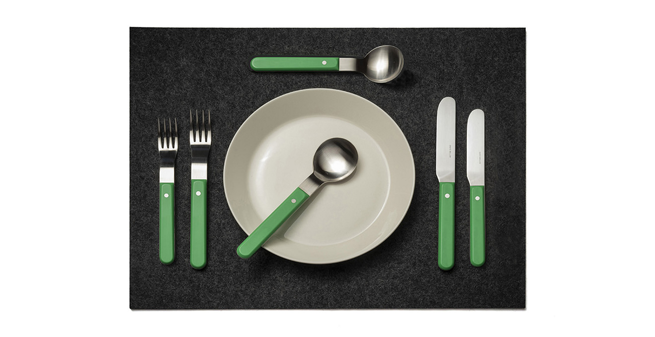 Pavilion green laid out on a table mat.