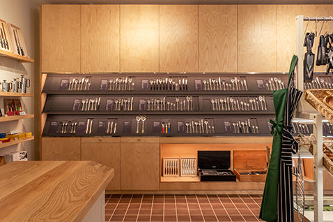 The cutlery display wall at David Mellor at 190 Pavilion Road.